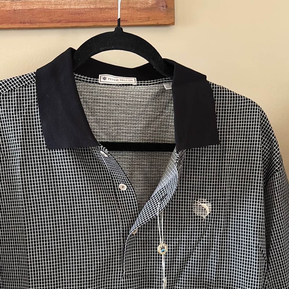Peter Millar Black and White Checkered Men's Polo Shirt.